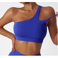 Blue Ladies Sports Bra Sexy Criss Cross Straps Back High Support Impact Yoga Underwear Running Fitness Gym Padded Bralette