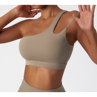 Beige Ladies Sports Bra Sexy Criss Cross Straps Back High Support Impact Yoga Underwear Running Fitness Gym Padded Bralette