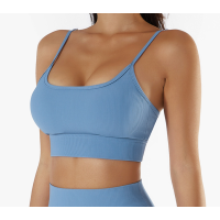 Blue Ladies Sports Bra Sexy Criss Cross Straps Back High Support Impact Yoga Underwear Running Fitness Gym Padded Bralette