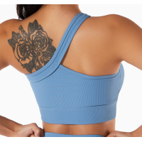 Blue Ladies Sports Bra Sexy Criss Cross Straps Back High Support Impact Yoga Underwear Running Fitness Gym Padded Bralette