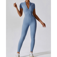 Yoga Set Blue Women Fitness Rompers Sexy One Piece Strap Tummy Control Padded Sports Bra Workout JumpSuits Sportswear