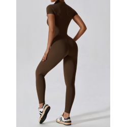 Yoga Set Brown Women Fitness Rompers Sexy One Piece Strap Tummy Control Padded Sports Bra Workout JumpSuits Sportswear
