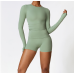 2pcs Green Yoga Sets Womens Outfits Peach Hip Lifting Suit Neck Hanging Sports Bra Shockproof Quick Drying Shorts Set Female Tracksuit - 794677172090-1