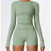 2pcs Green Yoga Sets Womens Outfits Peach Hip Lifting Suit Neck Hanging Sports Bra Shockproof Quick Drying Shorts Set Female Tracksuit - 794677172090-1