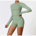 2pcs Green Yoga Sets Womens Outfits Peach Hip Lifting Suit Neck Hanging Sports Bra Shockproof Quick Drying Shorts Set Female Tracksuit - 794677172090-1
