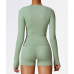 2pcs Green Yoga Sets Womens Outfits Peach Hip Lifting Suit Neck Hanging Sports Bra Shockproof Quick Drying Shorts Set Female Tracksuit - 794677172090-1