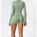 2pcs Green Yoga Sets Womens Outfits Peach Hip Lifting Suit Neck Hanging Sports Bra Shockproof Quick Drying Shorts Set Female Tracksuit - 794677172090-1