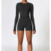 2pcs Black Yoga Sets Womens Outfits Peach Hip Lifting Suit Neck Hanging Sports Bra Shockproof Quick Drying Shorts Set Female Tracksuit - 794677172091-1