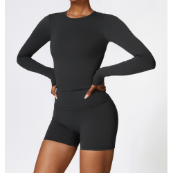 2pcs Black Yoga Sets Womens Outfits Peach Hip Lifting Suit Neck Hanging Sports Bra Shockproof Quick Drying Shorts Set Female Tracksuit