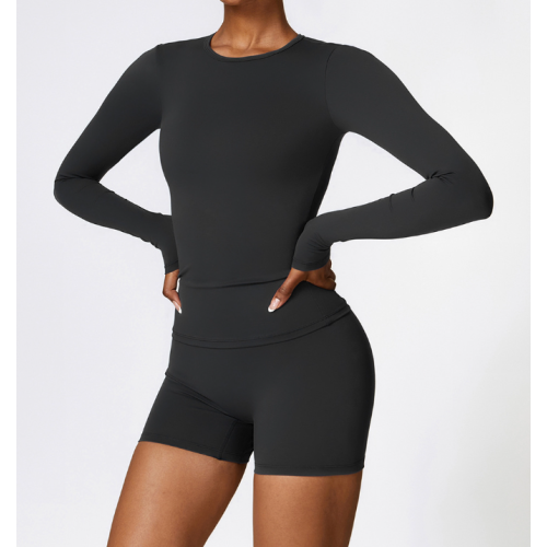 2pcs Black Yoga Sets Womens Outfits Peach Hip Lifting Suit Neck Hanging Sports Bra Shockproof Quick Drying Shorts Set Female Tracksuit - 794677172091-1