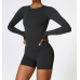 2pcs Black Yoga Sets Womens Outfits Peach Hip Lifting Suit Neck Hanging Sports Bra Shockproof Quick Drying Shorts Set Female Tracksuit - 794677172091-1