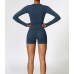 2pcs Dark Blue Yoga Sets Womens Outfits Peach Hip Lifting Suit Neck Hanging Sports Bra Shockproof Quick Drying Shorts Set Female Tracksuit - 794677172092-1