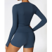 2pcs Dark Blue Yoga Sets Womens Outfits Peach Hip Lifting Suit Neck Hanging Sports Bra Shockproof Quick Drying Shorts Set Female Tracksuit - 794677172092-1