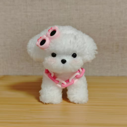 Thick Pipe Cleaners Craft White Pet Dog with Sunglasses &amp; Necklace, Handmade Pipecleaners Dog Mini Cute Animal Gift