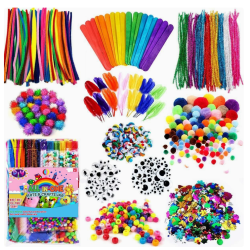 1200pcs+ Arts &amp; Crafts Supplies for Kids- Christmas Craft Kits with Pipe Cleaners, Pom Poms for Crafts, Popsicle Sticks for Craft, Craft for Kids Ages 4-8 Girls &amp; Boys Birathday Gifts