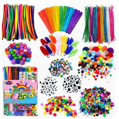 1200pcs+ Arts &amp; Crafts Supplies for Kids- Christmas Craft Kits with Pipe Cleaners, Pom Poms for Crafts, Popsicle Sticks for Craft, Craft for Kids Ages 4-8 Girls &amp; Boys Birathday Gifts