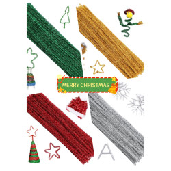 100 Pieces Pipe Cleaners Chenille Stem, Glitter Green Red Glod Silver Pipe Cleaners Set for Pipe Cleaners DIY Arts Crafts Decorations, Chenille Stems Pipe Cleaners