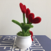 2 PCS * Handmade Pipe Cleaner Red Love Heart Green Leaves with Flowers Potted Plant Artificial Simulation Flowers Indoor Home Desktop Party Wedding Decor