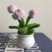 2 PCS * Handmade Pipe Cleaner White &amp; Pink Flower Buds Green Leaves with Flowers Potted Plant Artificial Simulation Flowers Indoor Home Desktop Party Wedding Decor