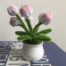 2 PCS * Handmade Pipe Cleaner White &amp; Pink Flower Buds Green Leaves with Flowers Potted Plant Artificial Simulation Flowers Indoor Home Desktop Party Wedding Decor